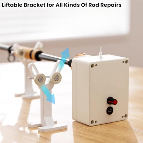 Fishing Rod Repair Kit with Rod Wrapping Machine Complete Size Pole Guides | 8 Sizes Casting＆Spinning Rod Eyes Ceramic Rings Stainless Steel Rod Eyelet Replacement for Rod Building DIY - color: White Rod Turner