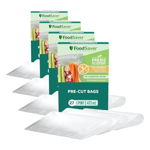 FoodSaver Pint Pre-Cut Vacuum Seal Bags, Easy Use Vacuum Storage Bags, Align to Seal and Tear to Open Vacuum Sealer Storage Bags, 108 Pack - size: 27ct (Pack of 4)