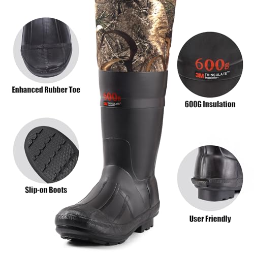 Trudave Chest Waders, 4.5mm Waterproof Neoprene Hunting Wader for Men & Women with 600G Insulated Boots - color: 11, style: Reed Grass