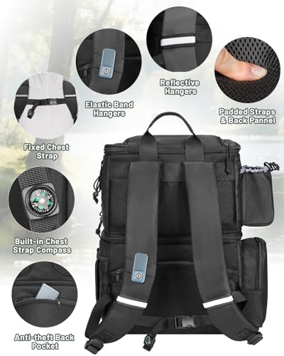 MATEIN Fishing Backpack with 4 Tackle Boxes, Fishing Bag with Rod Holder & Safety Compass & Cooler, Gifts for Fishermen - color: Black
