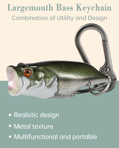 Bass Fishing Lure Keychain, Cool Bass Fish Key Chain Fishing Gifts for Men, Bass Keychains for Fishing Lovers - color: Army Green