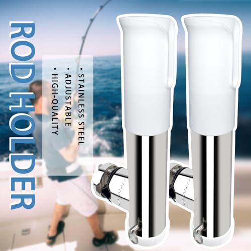 Made 2Pcs Stainless Clamp on Fishing Rod Holder, 316 Stainless Tournament Style Clamp on Fishing Rod Holder, Portable Fishing Pod Rack (White) - color: White