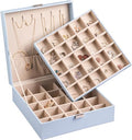 Frebeauty Earring Organizer Classic Jewelry Box 50 Slots Double Layer Jewelry Storage Case with 6 Necklace Hook and Bracelet Pocket(Sky Blue) - color: Sky Blue