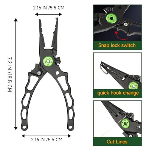 Aluminum Fishing Pliers, 5 Pcs Fishing Tool Kit, Upgraded Muti-Function Hook Remover and Fish Scissors, Fishing Gear, Ice Fishing Gift for Men