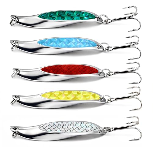 Fishing Lures,Fishing Spoons, Colorful Casting Fishing Spinner Hard Baits Tackle Single Hook for Trout Bass Salmon Freshwater Saltwater with Metal Hooks - color: 5pcs Multiple Colors