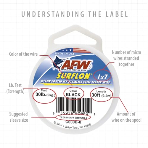 American Fishing Wire Surflon Micro Ultra Nylon Coated 1x19 Stainless Steel Leader Wire - Knottable Fishing Leaders Saltwater & Fly Fishing, 6lb Test - 61lb Test, Bright, Black & Camo Colors - color: Camo, style: 5 Meter, 11 Pound Test