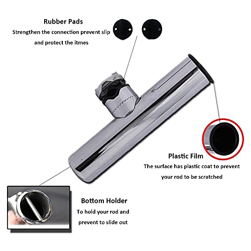 AMYSPORTS Rail Mount Rod Clamp Holders Boat Clamp Holders Rod Stainless Steel Fishing Rods Holder Adjustable Marine Side Mounted Support for Kayak Boats Fishing - size: 2PCS