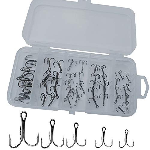 Drasry Fishing Treble Hooks Set for Saltwater Freshwater Size 1/0 to 16 High Carbon Steel Different Fish Hook 50pcs/Box - color: Black, size: #8 to #16 Small