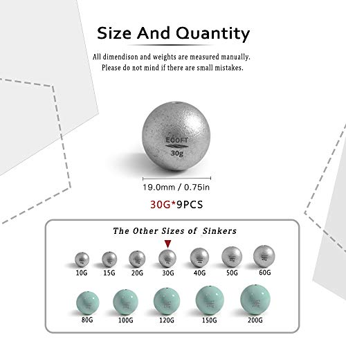 Lead Free Fishing Weights Sinkers 10g-200g Coated Egg Sinkers Weights Oval Shape Assorted Sizes Bag and Fishing Weights Assortment Box Non-Lead Fishing Weights Saltwater Freshwater - style: 30g(1.05oz)-9pcs