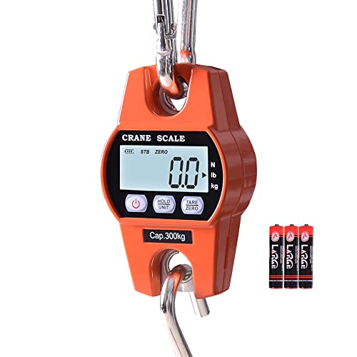 Fuzion Hanging Scale 660LB - Heavy Duty Crane Scale with Aluminum Body | Stainless Steel Hook, Hold/Tare Function, Large Display, Digital Hanging Scales for Weighing Animals, Hays, Fish, Luggage - color: Orange, size: 660LB