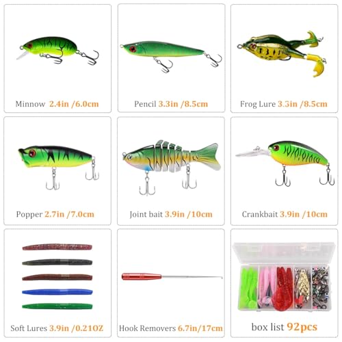 104PCS Fishing Lures Kit, Fishing Gear & Accessories with Premium Gift Box | Glide Bait , Hooks,Weights, Fish Hook Remover,Hard & Soft Baits for Bass Trout Pike Salmon for Dad - style: 6c