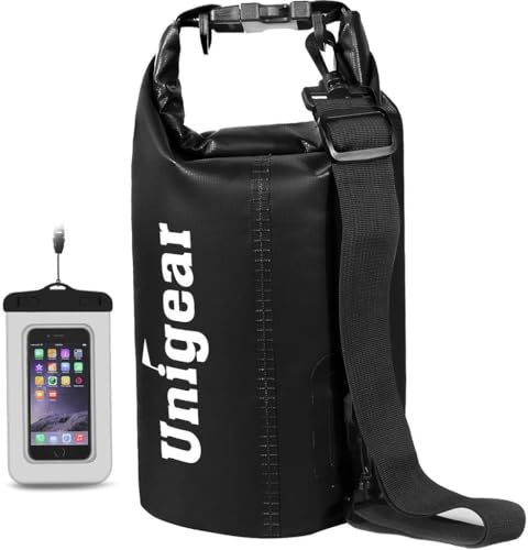 Unigear Dry Bag Waterproof, 2L/5L/10L/20L/30L/40L Floating and Lightweight Bags for Kayaking, Boating, Fishing, Swimming and Camping with Waterproof Phone Case - color: Black, size: us 40l / eu 50l
