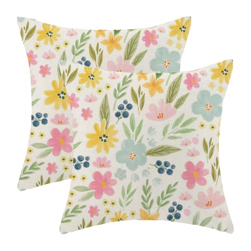 Spring Pillow Covers 16x16 Set of 2, Spring Leaf Watercolor Flowers Throw Pillows Cute Floral Decorative Cushion Case Decorations for Home Couch Sofa Outdoor - color: Floral-a, size: 16" x 16" (Pack of 1)