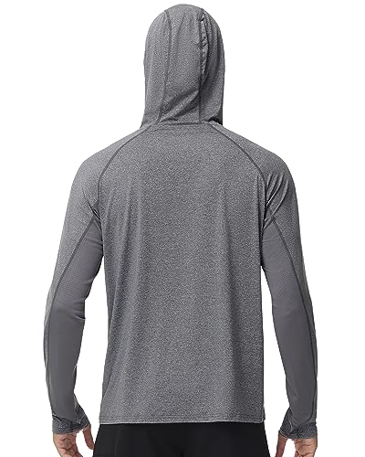 Roadbox Mens UPF 50+ Fishing Shirts, Long Sleeve UV Sun Hoodie, Hiking Running Swim Athletic Workout Shirt - color: A01-dark Gray, size: X-Large