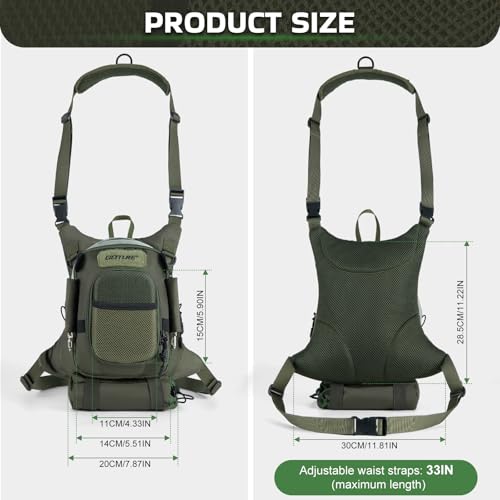 Goture Fly Fishing Chest Pack, Lightweight Chest Pack Tackle Storage Bag, Fly Fishing Bag with Adjustable Padded Neck Strap and Waist Strap, Hard Shell Front Pocket, Water Bottle Pouch, Gifts for Men - color: B:Green