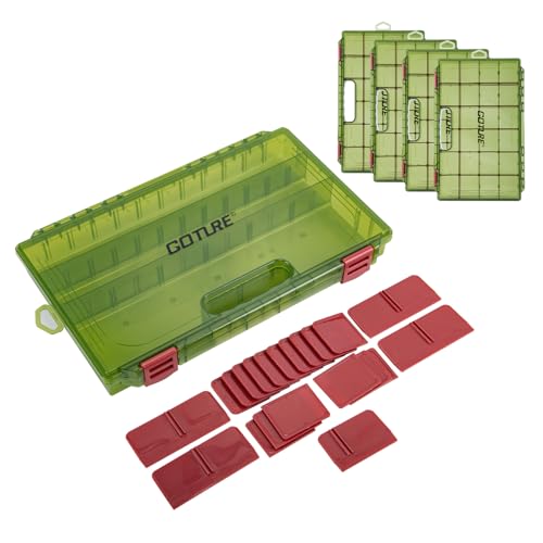Goture Fishing Tackle Box Organizer - Transparent Fishing Organizer Box w/Measurement Ruler, Adjustable Dividers, Dual Latches | 4 Pcs 3700 Tackle Tray| Ergonomic Grip - color: A - Handle, size: 4pcs 3700