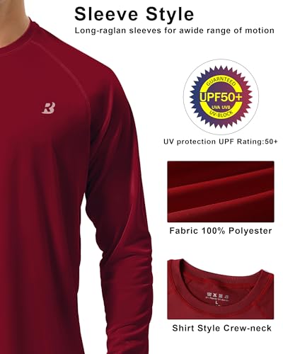Roadbox Mens UPF 50+ UV Sun Protection Shirts Outdoor Long Sleeve SPF Rash Guard for Fishing Hiking Swimming Running - color: 1 Pack - Beet Red, size: 3X-Large