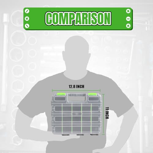 Jack Boss Tool Box with Transparent Lid, Double Side 34-Compartments Organizer Box with Removable Dividers for Hardware, Screws, Bolts, Nails, Beads, Jewelry and Fishing Accessories, Green, 1 Pack - color: Green, size: 1 PACK