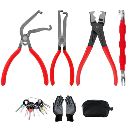 7 Pcs Electrical Disconnect Pliers for Cars 37960 37980, Connector Separator 13120 & Hose Clamp Pliers with Terminal Removal Tools, Work Gloves & Tool Bag - for Automotive Electrical Connector