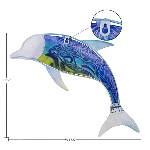 John's Studio Dolphin Wall Decor Outdoor Metal FIsh Sea Hanging Art Glass Sculptures Home Ocean Theme Decorations for Living Room, Bedroom, Yard, Fence and Patio - 17.5 Inches - color: Dolphin