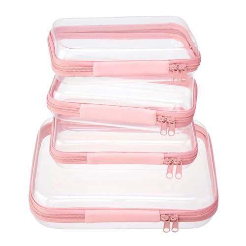 4 pcs Clear Zipper Pouches,Hard Shell Zipper Case, Toiletry Bag for Travel, CLear Diaper Bag, Toiletry Pouch, Travel Organizer, Cosmetic Bag,Toy Storage Bins (M+3S) (Light Pink) - color: Light Pink, size: M+3S