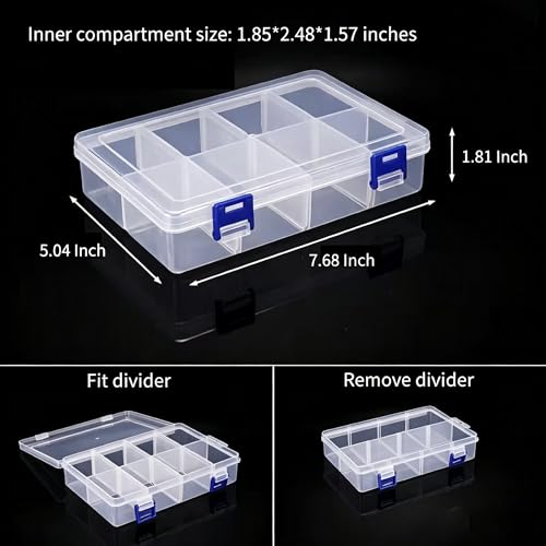 2 Piece Clear Plastic Tackle Storage Set, Adjustable Dividers Fishing Tackle Box + Small Hook Organizer Case, Detachable Compartments for Fishing Gear & Hooks Organization and Small Hardware