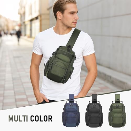 Sling Bag for Men, Travel Crossbody Bag for Men, Small Sling Backpack Shoulder Bag, High-Density Oxford Chest Pack for Hiking - color: Green