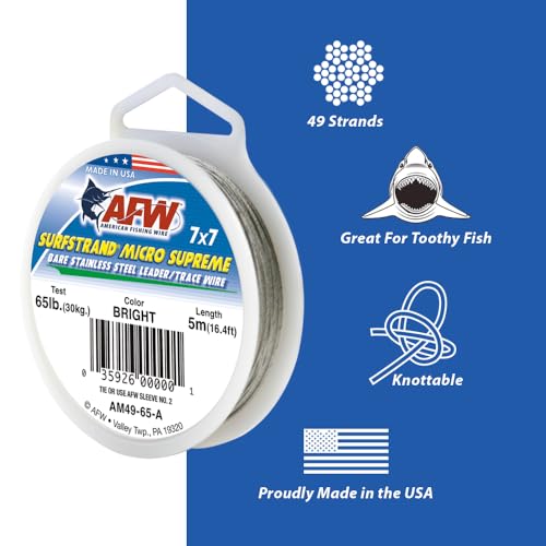 American Fishing Wire Surfstrand Micro Supreme Bare 7x7 Stainless Steel Leader Wire- Fishing Leader Line for Saltwater, 13lb Test - 20lb Test, Camo Color, 5m Length - color: Camo, size: 26 lb / 5m