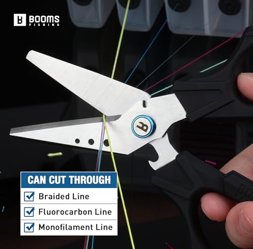 Booms Fishing Braided Line Cutter: 6.3in Multifunction Fishing Scissors with Lanyard and Sheath - Fishing Shears with Serrated Blades and Side Wire Cutter, S04 - style: Scissors with Lanyard & Sheath