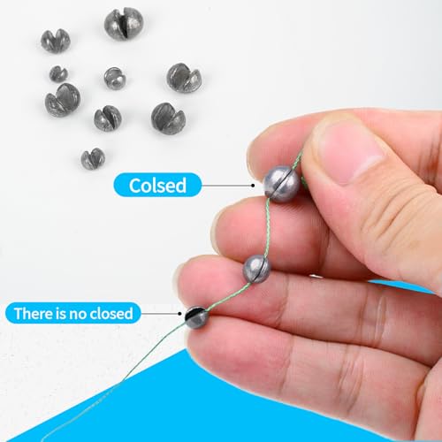 Caleb 200/320Pcs Split Shot Fishing Weights Sinkers, Removable Lead Fishing Weights, Premium Duckbill Reusable Fishing Sinkers for Freshwater Saltwater Bass Trout Fishing Accessories - 5/6 Sizes - size: 200PCS/5 SIZE