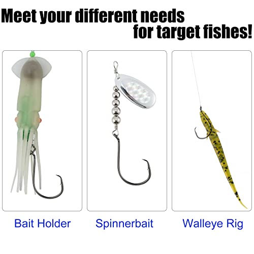 Dr.Fish 100 Pack Octopus Circle Hooks, Saltwater & Freshwater Fishing Hooks, #8-#10/0, Offset, Catfish, Tuna, Striper, Snapper, Bass Fishing - color: Black, size: #2-100 Pack