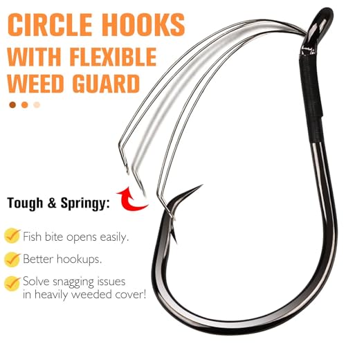 Dovesun 30/20PCS Weedless Hooks Weedless Circle & Octopus Hooks for Catfish Bass Fishing Weedless Fishing Hooks for Saltwater Freshwater Catfish Hooks Size 1# 2/0 4/0 6/0 8/0 - color: Black-Circle Hook, size: 2/0-30PCS