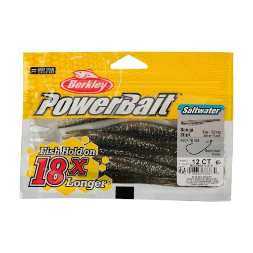 Berkley PowerBait Saltwater Bonga Stick Fishing Soft Bait, Irresistible Scent and Flavor, Ideal for Bass, Redfish, Trout and More - color: Silver Flash, size: 4"