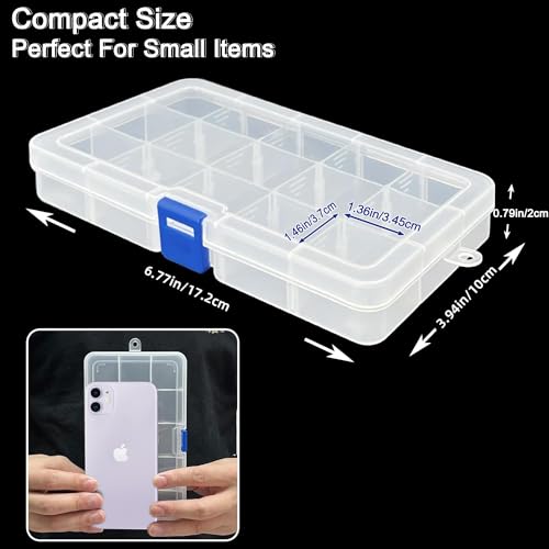 DUOFIRE Plastic Organizer Container Storage Box Adjustable Divider Removable Grid Compartment for Jewelry Beads Earring Container Tool Fishing Hook Small Accessories（15 grids，White x 4） - color: White - 15 Grids, size: 4 pack