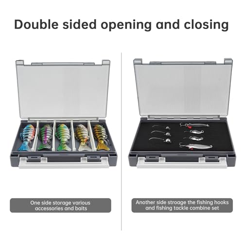 Double Sided Fishing Lure Box Organizer, Fishing Tackle Box Storage Hard Plastic Container Case for Lure Bait Hooks Beads Jewelry Earring - color: Gray