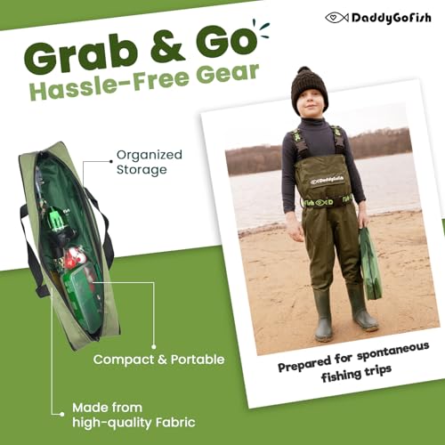 DaddyGoFish Kids Fishing Pole - Rod Reel Combo Tackle Box Starter Set - First Year Small Dock Gear Kit for Boys Girls Toddler Youth Age Beginner Little Children Junior Anglers - color: Green (Complete Set), size: 5ft