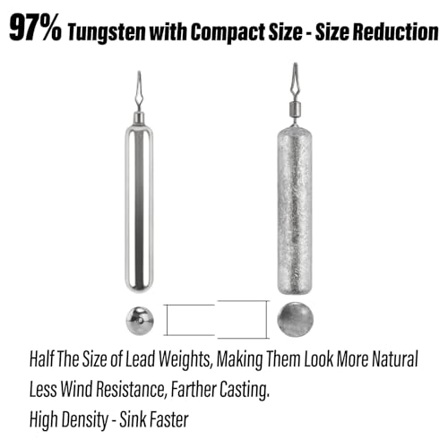 Dr.Fish Tungsten Drop Shot Weights Pencil Skinny Sinkers with Barrel Swivels for Freshwater Bass Fishing Drop Shot Rig