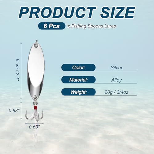 Fishing Spoons Lures Metal Saltwater Treble Trout Lures Jigging Spoon with Treble Hooks Spinner Baits for Freshwater - color: Silver, size: 20g / 3/4oz
