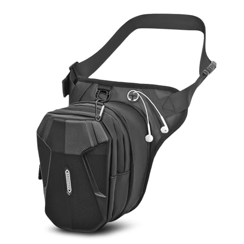 flintronic Motorcycle Leg Bag, Thigh Bag, Motorcycle Cycling Drop Leg Bag, with Headphone Jack, Waterproof Multi-Function Leg Fanny Pack for Men Women Cycling Running Traveling and Fishing - color: Black-B