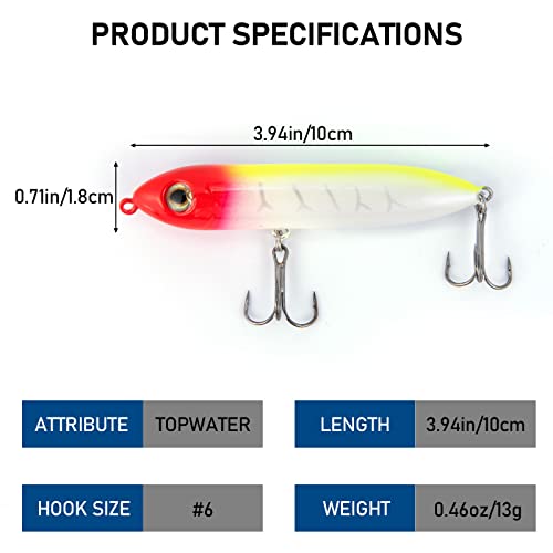 Alwonder Top Water Fishing Lures Kit for Saltwater and Freshwater, Bass Fishing Lures Treble Hooks Hard Baits, Walk-The-Dog Lure Set for Pike, Striper, Speckled Trout