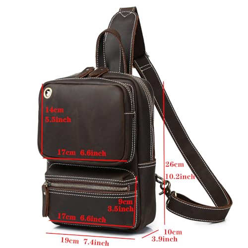 Genuine Leather Sling Bag for Men Women Shoulder Backpack Satchel Crossbody Chest Casual Outdoor Daypack - color: #05deep Brown