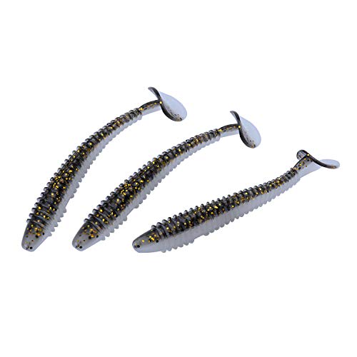 RUNCL Swimbaits Paddle 10/20/30/40PCS, 5/4/3/2 Inchs Paddle Tail, Soft Lure for Trout Crappie Bass, Durable Plastic Bait Swimmer for Saltwater/Freshwater, Fishing Lover's Gift - color: Black Gold, size: 4in, 20pcs