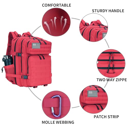 Lovelinks21 25L Military Tactical Backpack Small Assault Pack Molle Daypack for Men and Women for Work Travel Gym Outdoor Hiking Camping (Red) - color: Red