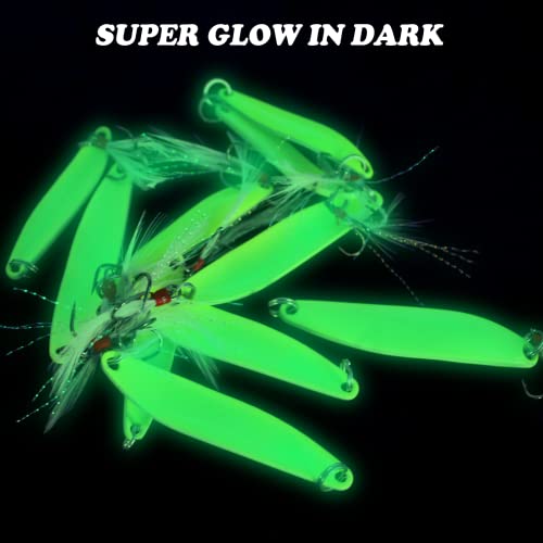Fishing Lures,Fishing Spoons, Colorful Casting Fishing Spinner Hard Baits Tackle Single Hook for Trout Bass Salmon Freshwater Saltwater with Metal Hooks - color: 10pcs Glow Color
