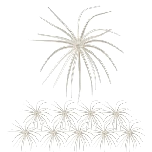 QualyQualy Urchin Bait for Bass Fishing, Floating TPE Creature Lures - 2.5'' / 3.6''/ 4'' /5.1'' Multi-Tentacle Soft Plastic Bait for Bass, Walleye, Pike - color: #08 White, size: S-10pcs