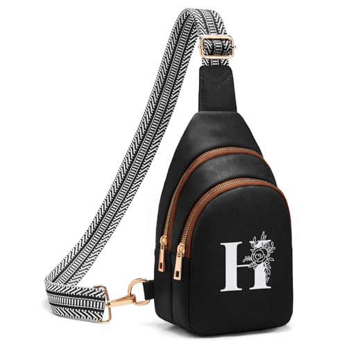Viverte Crossbody Bags for Women Initial Sling Bag Cross Body Fanny Packs Personalized Gifts for Mom Women Wife - color: Black with Brown, style: H