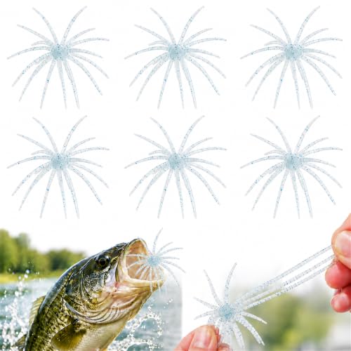 6Pcs Sea Urchin Bait, Realistic Fuzzy Dice Fishing Lure for Bass & Perch, Floating TPR Swimbait with Reflective Stars, 6 Colors Artificial Worm Bait for Saltwater & Freshwater - color: C, size: 3.54"