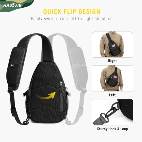 HALOVIE Crossbody Sling Bag Anti Theft RFID Sling Backpack Lightweight Travel Hiking EDC Tactical Chest Shoulder Pack Gift for Men - color: Black