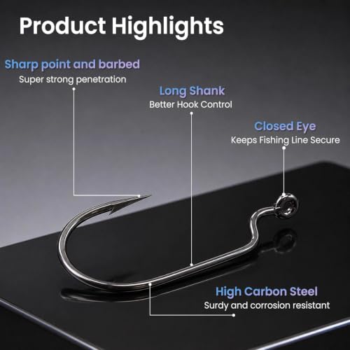 EWG Hooks for Bass Fishing,50Pcs/100Pcs Texas Carolina Rig Hooks Worm Hook Weedless/Inline for Soft Plastic Baits Saltwater - size: 1#_50pcs