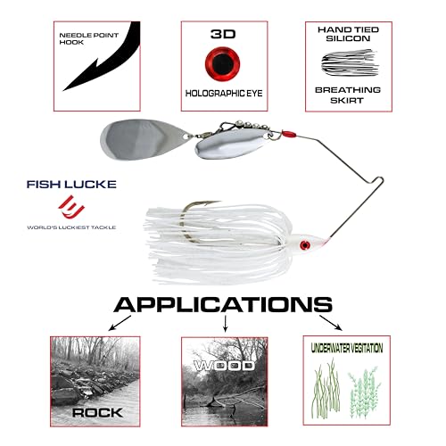 Luck E Strike Hydra-Vibe Spinner Bait with Custom Blades - color: White, size: 1/2 OZ